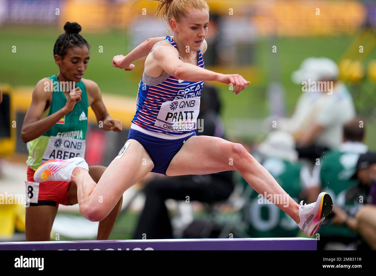 Aimee Pratt, of Britain, runs in a heat in the women's 3000meter