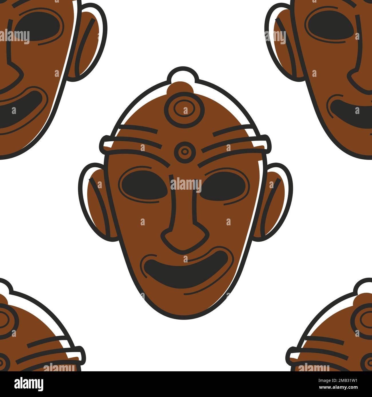 Tunisian mask museum relic or tribal totem seamless pattern Stock