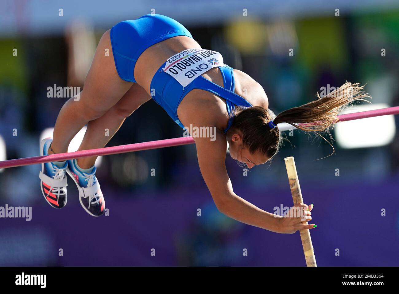 Elisa Molinarolo, of Italy, competes in the pole vault at the World Athletics Championships