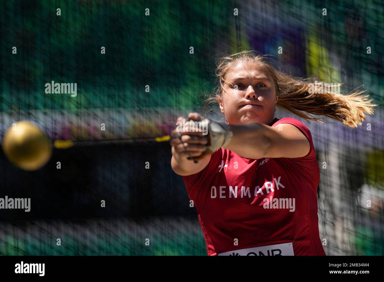 Katrine Koch Jacobsen, of Denmark, competes in the hammer throw at the