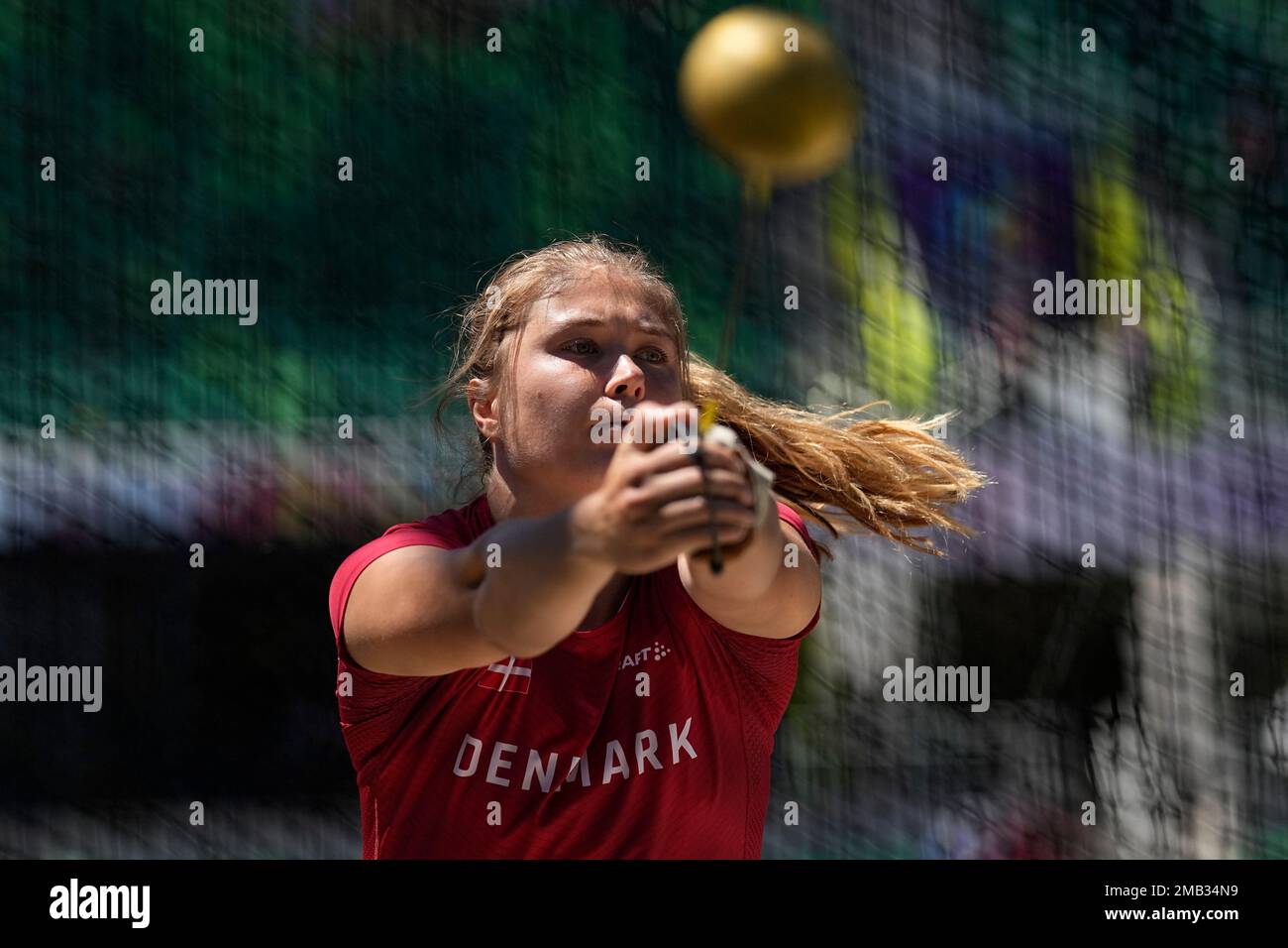 Katrine Koch Jacobsen, of Denmark, competes in the hammer throw at the