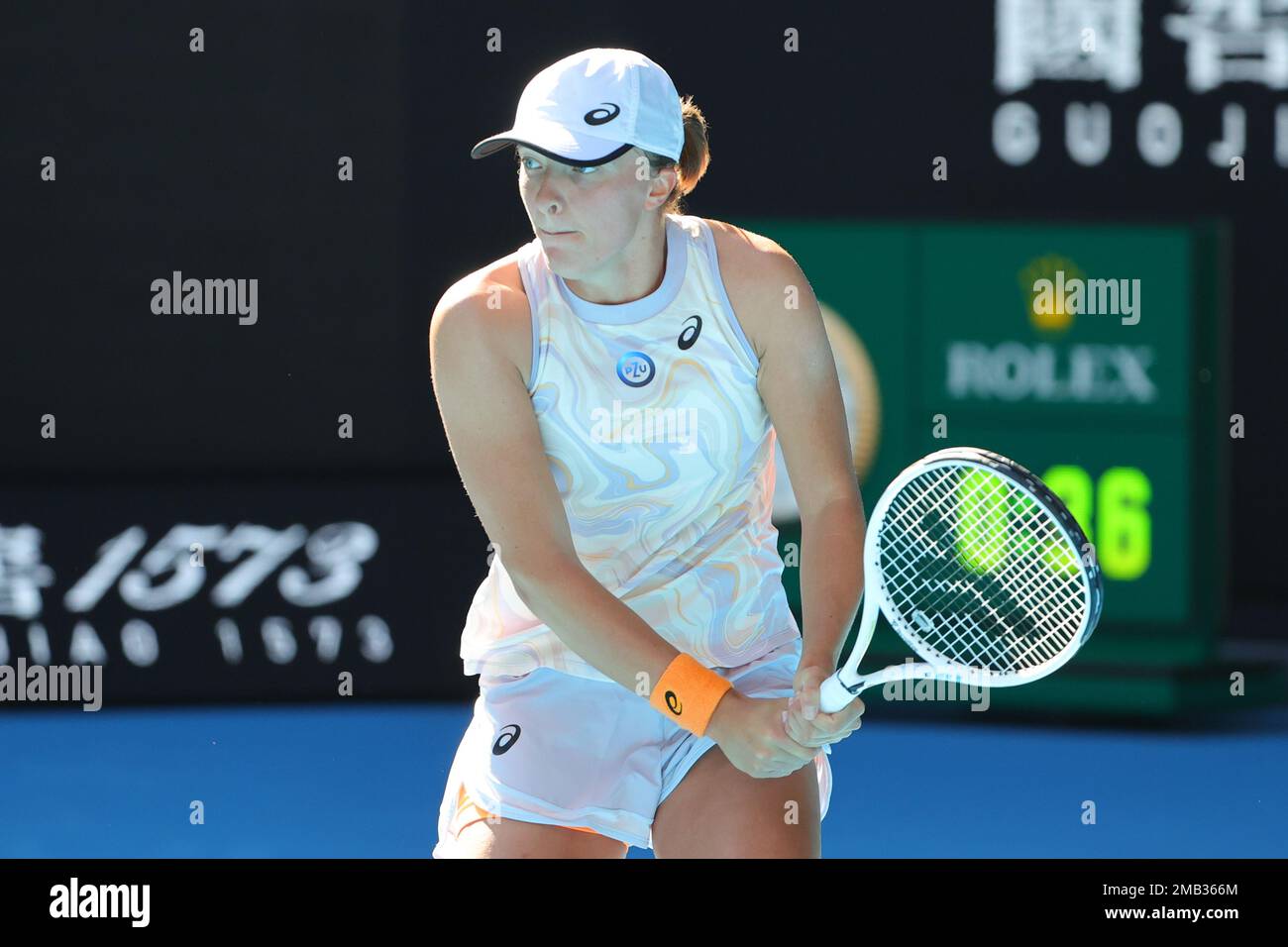 Melbourne, Australia. 20th Jan, 2023. Iga Swiatek of Poland in action during round 3 match between Iga Swiatek of Poland and Cristina Bucsa of Spain Day 5 at the Australian Open Tennis 2023 at Margaret Court Arena, Melbourne, Australia on 20 January 2023. Photo by Peter Dovgan. Editorial use only, license required for commercial use. No use in betting, games or a single club/league/player publications. Credit: UK Sports Pics Ltd/Alamy Live News Stock Photo