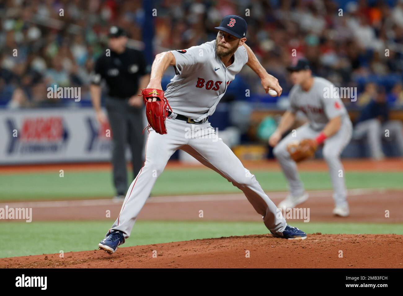 Boston Red Sox starting pitcher Chris Sale throws to a Tampa Bay