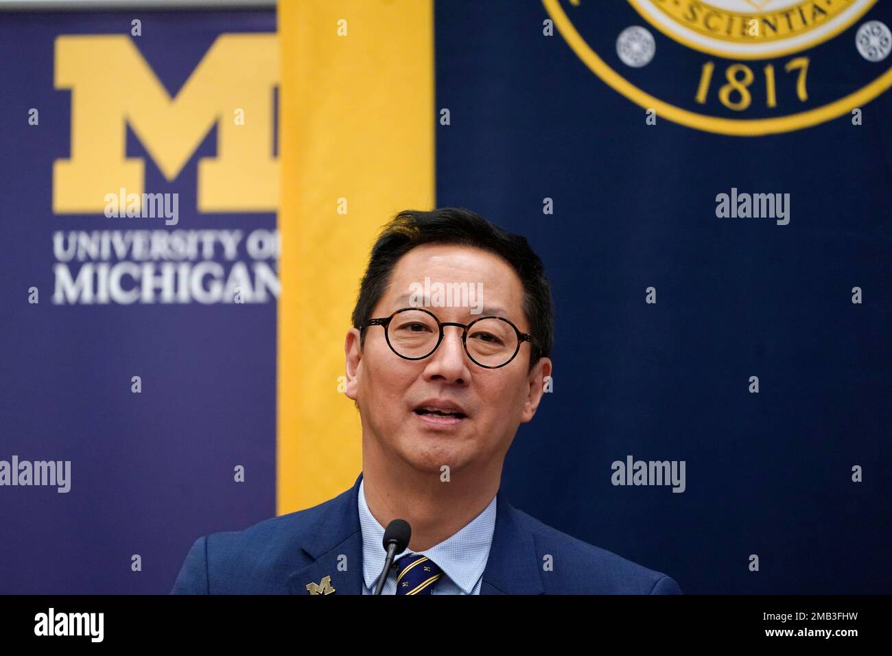 Santa Ono addresses the media after being introduced as the new