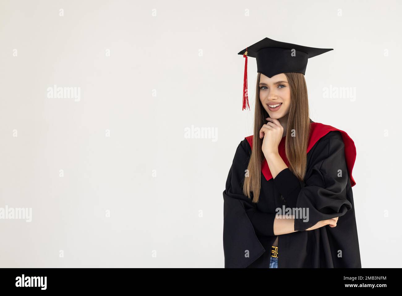 Educational theme: graduating student girl in an academic gown