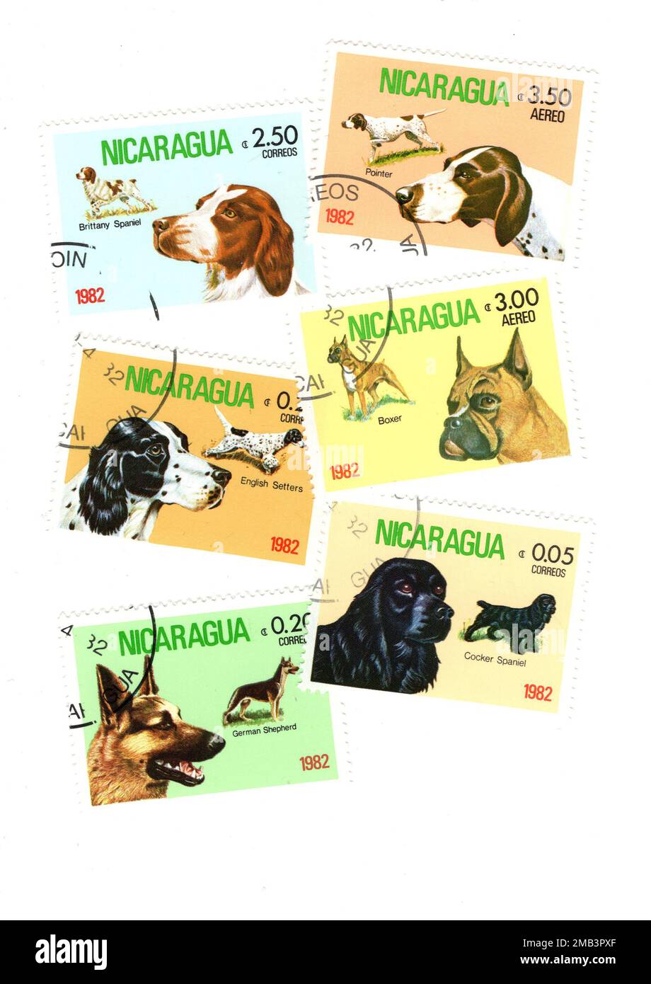 Vintage postage stamps from Nicaragua on a white background. Stock Photo