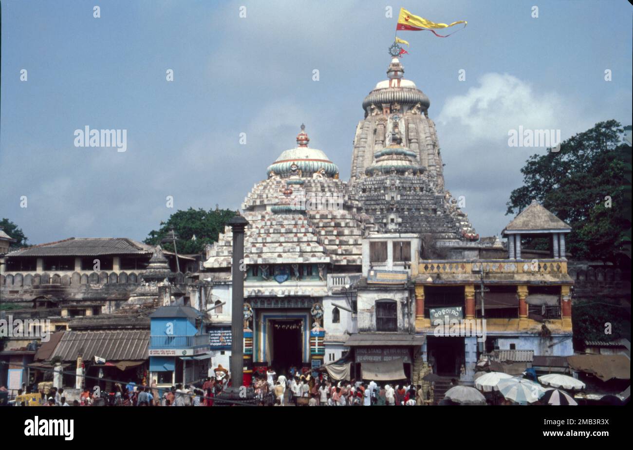 Jagannath Puri:- Char Dham v t e Puri Rameswaram Dwaraka Badrinath The Jagannath Temple is an important Hindu temple dedicated to Jagannath, a form of Vishnu - one of the trinity of supreme divinity in Hinduism. Puri is in the state of Odisha, on the eastern coast of India. The Puri temple is famous for its annual Ratha Yatra, or chariot festival, in which the three principal deities are pulled on huge and elaborately decorated temple cars. Three Idols of the Temple are  Jagannath, Balabhadra, Subhadra, Stock Photo