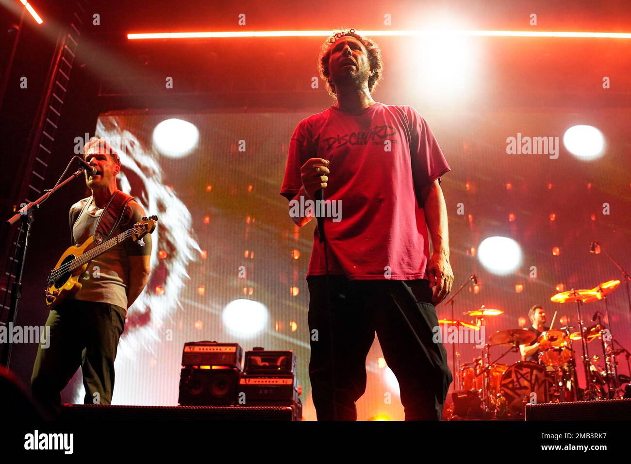 Tim Commerford ,left, and Zack de la Rocha of Rage Against The Machine ...