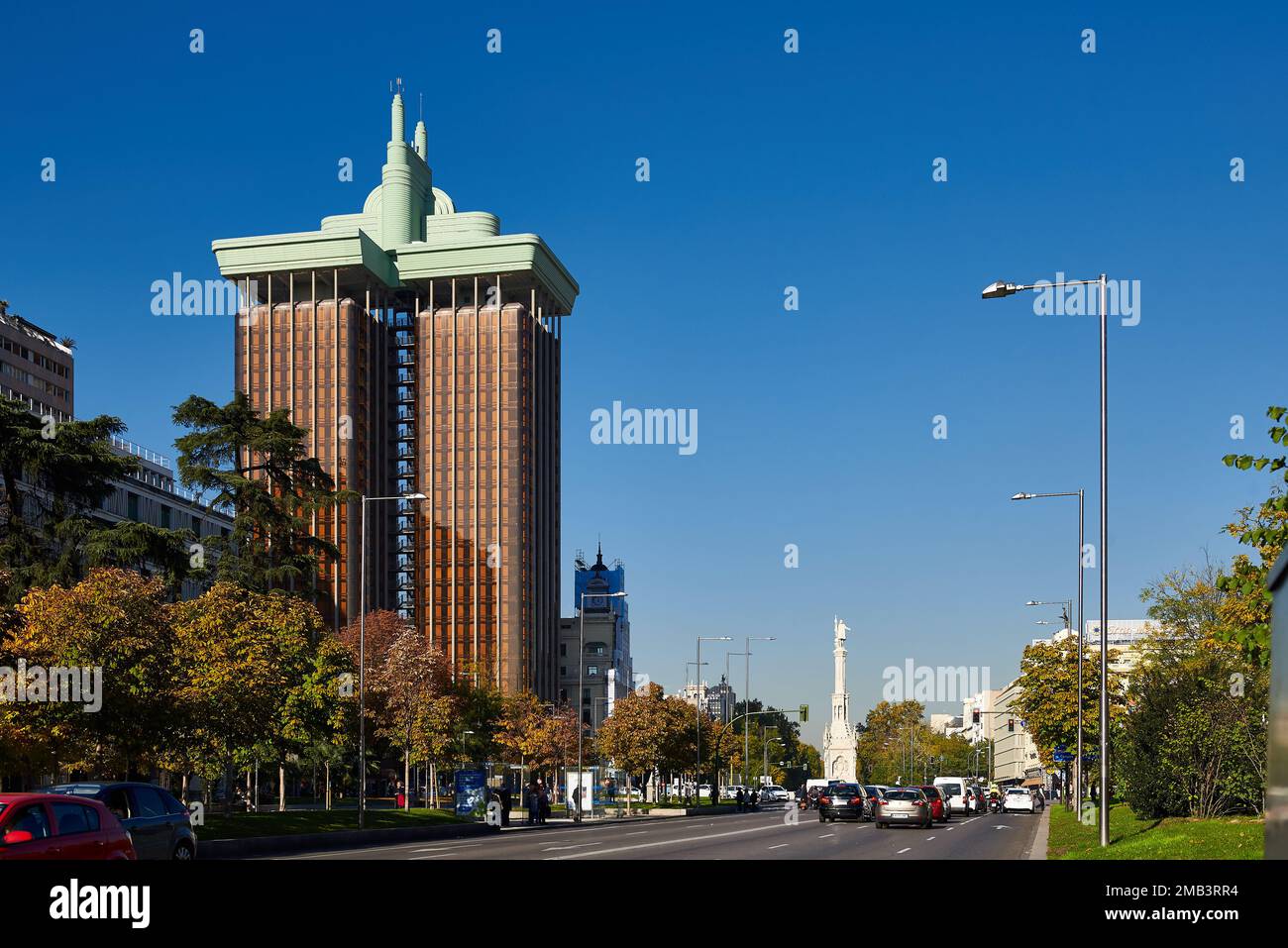 The famous Building called Colon Towers, in the  Paseo de Recoletos, Madrid, Spain, Europe Stock Photo