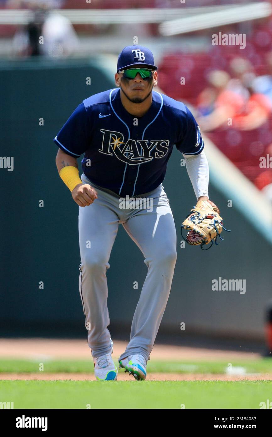Tampa Bay Rays' Isaac Paredes plays the field during a baseball game  against the Cincinnati Reds in Cincinnati, Sunday, July 10, 2022. The Reds  won 10-5. (AP Photo/Aaron Doster Stock Photo - Alamy