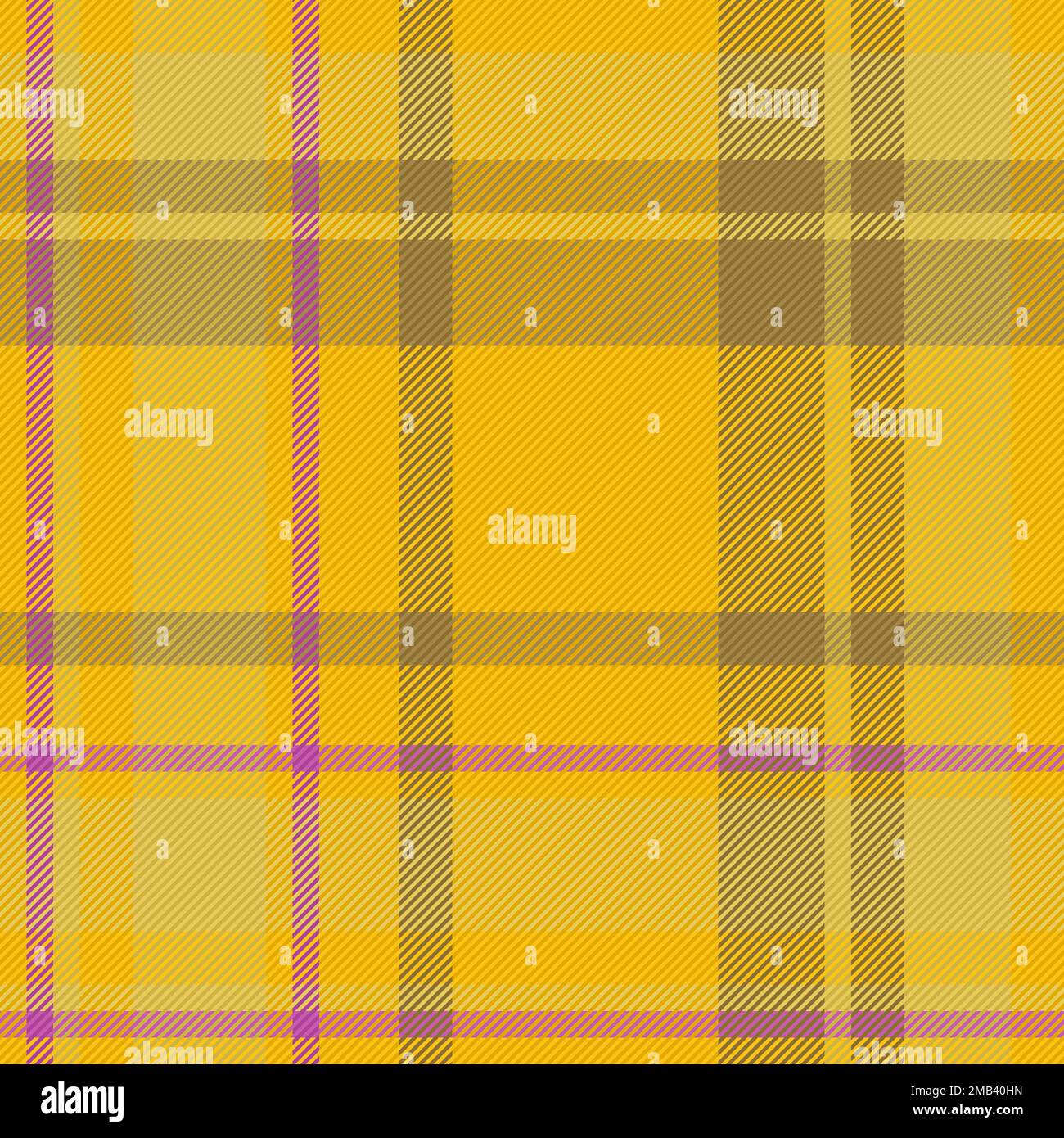 Background tartan seamless. Textile plaid fabric. Pattern check vector texture in pink and yellow colors. Stock Vector