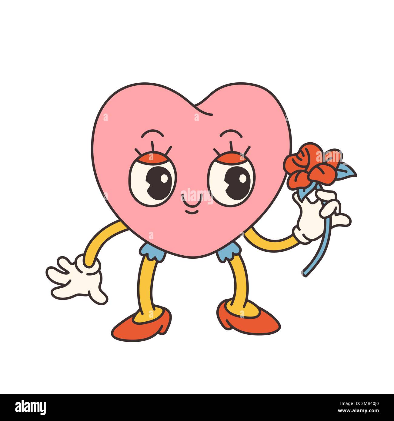 Trendy groovy heart Valentines day illustration. Retro cartoon style ...