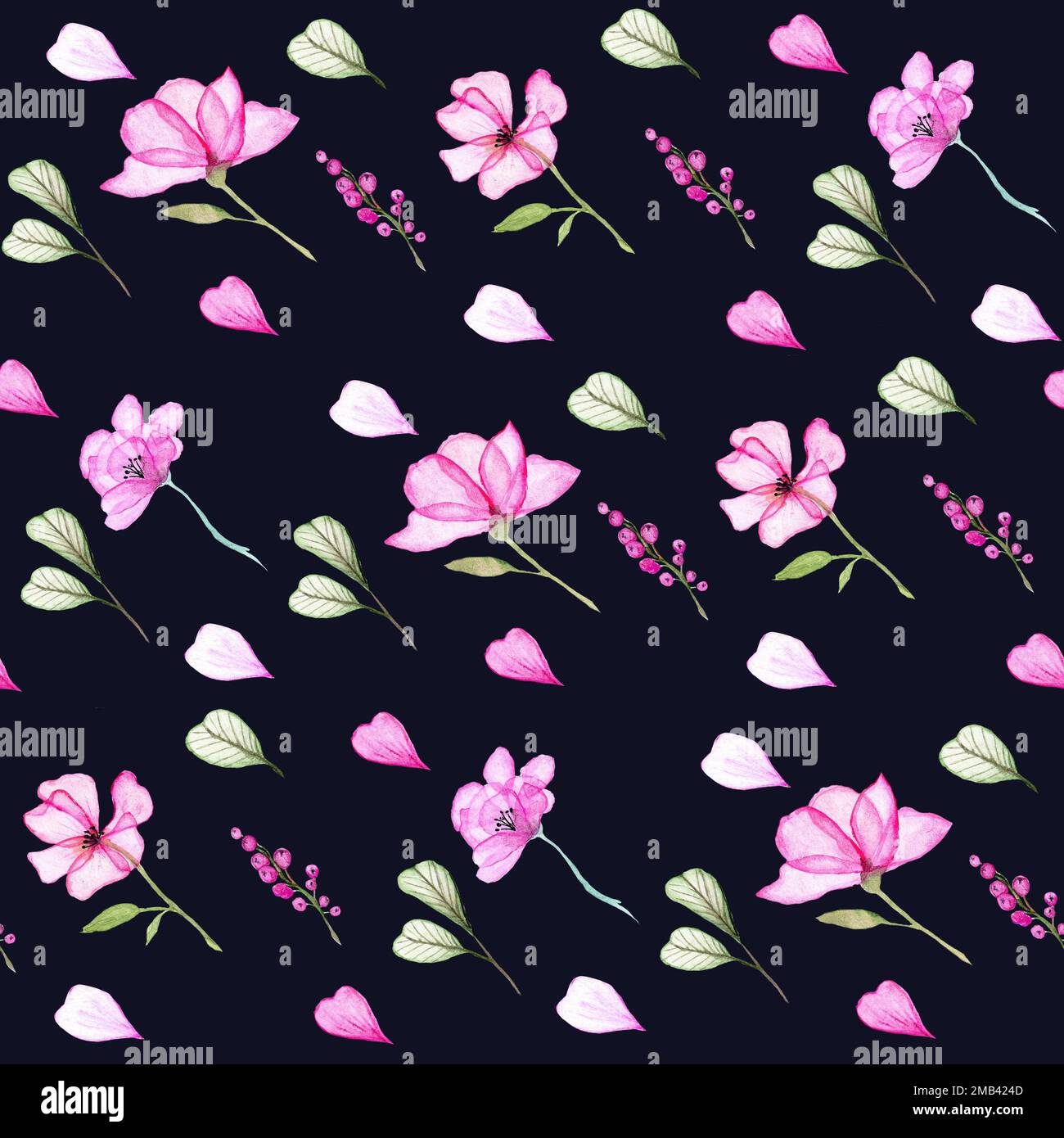 Pink Flowers Watercolor Seamless Pattern. Hand drawn illustration Stock ...
