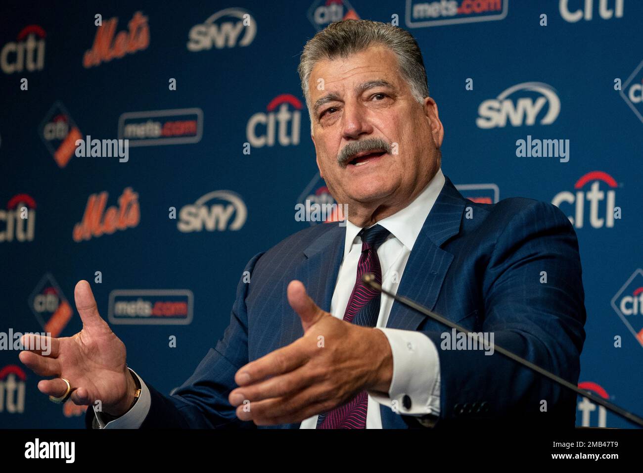 New York Mets announcer and former player Keith Hernandez speaks to the  media during a news conference before a baseball game between the Mets and  Miami Marlins, Saturday, July 9, 2022, in
