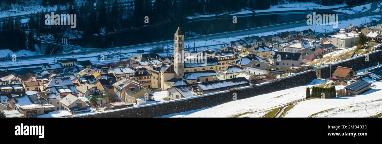 Panorama aerial view, Chiesa dei Santi Nazario e Celso, Airolo, Ticino