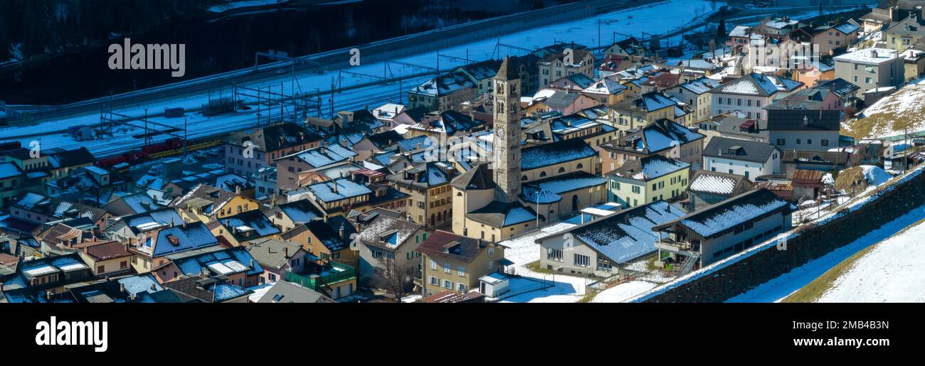 Panorama aerial view, Chiesa dei Santi Nazario e Celso, Airolo, Ticino