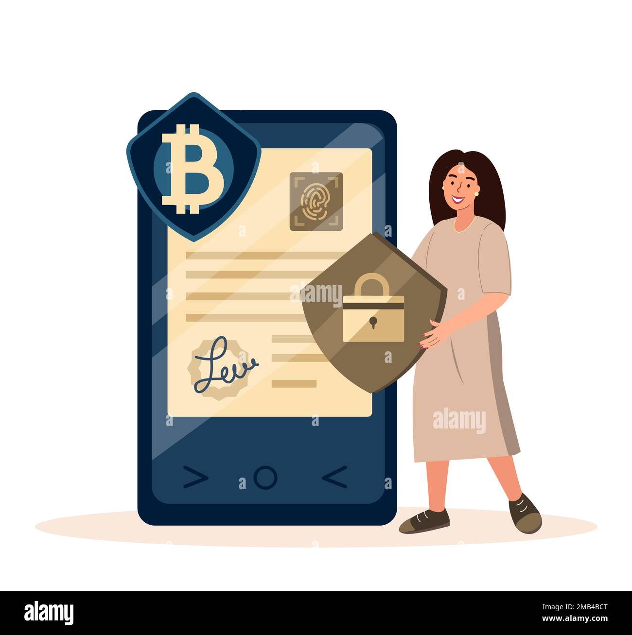 Bitcoin Smart Contract Bargain Business Woman Make Deal In Mobile