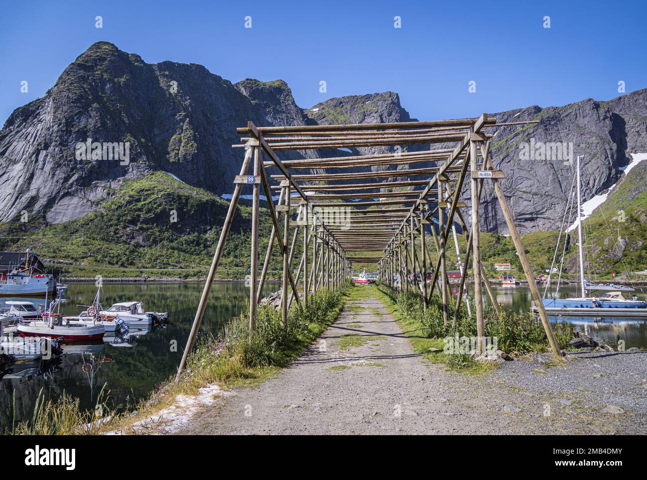 Racks for drying stockfish, Reine, Moskenesoya, Lofoten Islands ...