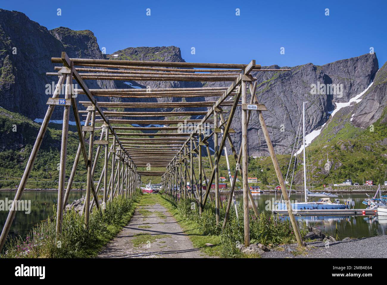 Racks for drying stockfish, Reine, Moskenesoya, Lofoten Islands ...