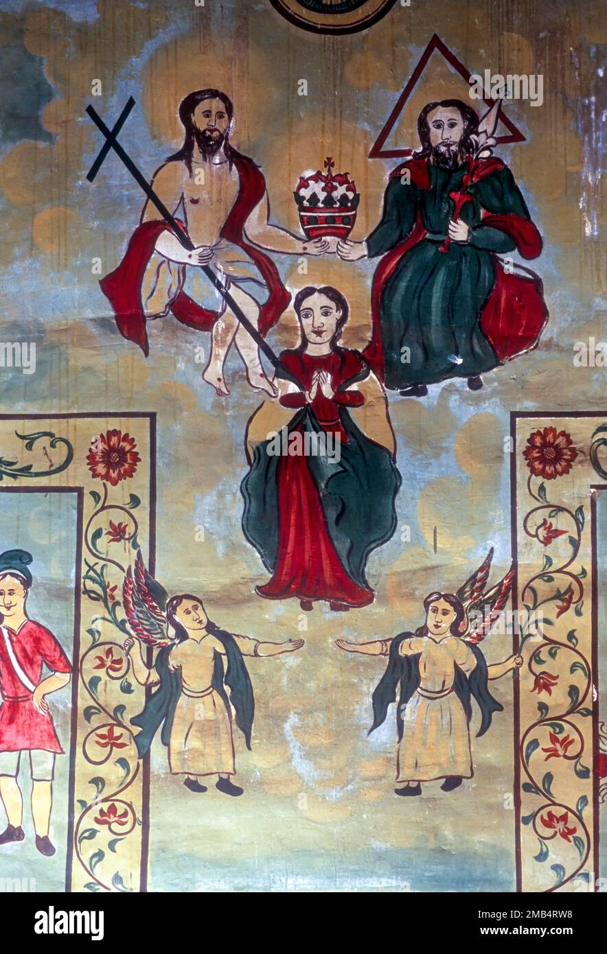 600 year old murals in St. George Orthodox Church in Cheppad Valiya Pally near Alapuzha or Aleppey, Kerala, India, Asia. A pilgrim centre of Stock Photo