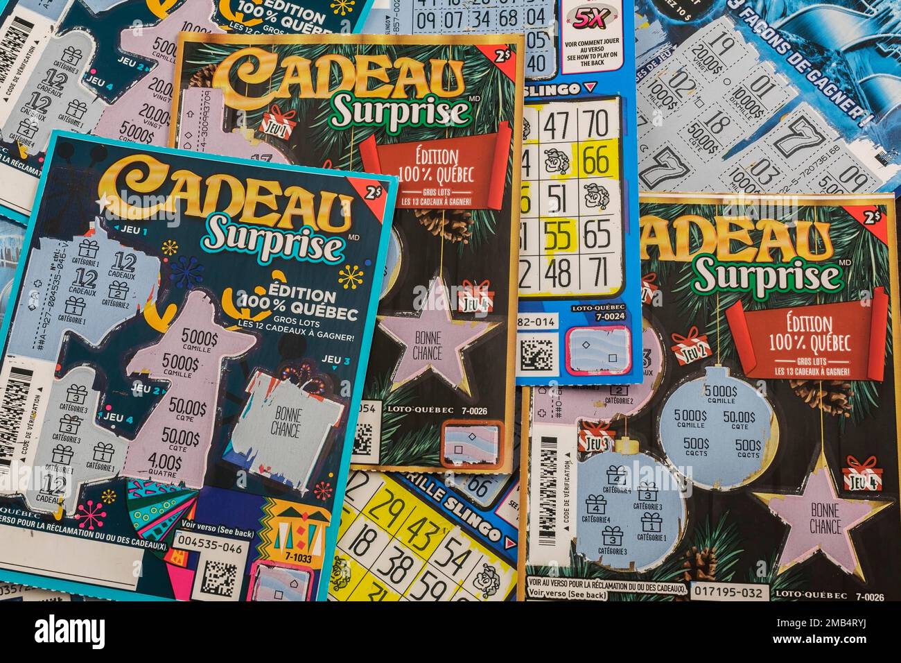 Scratched Loto Quebec Scratch and Win lottery tickets, Shot in Studio