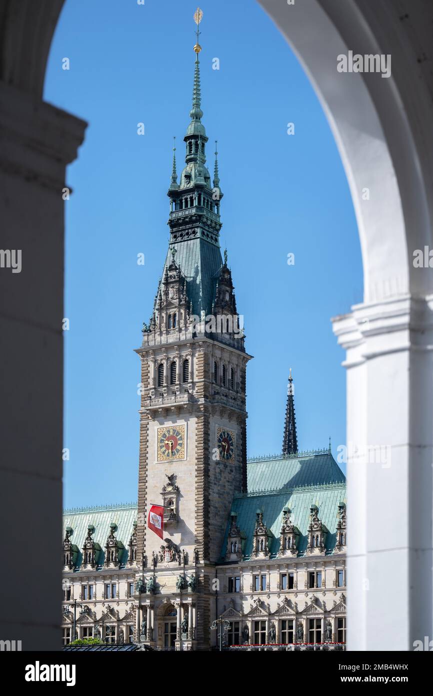 Hamburg City Hall as seen from the Alsterakaden, Hamburg, Germany Stock Photo