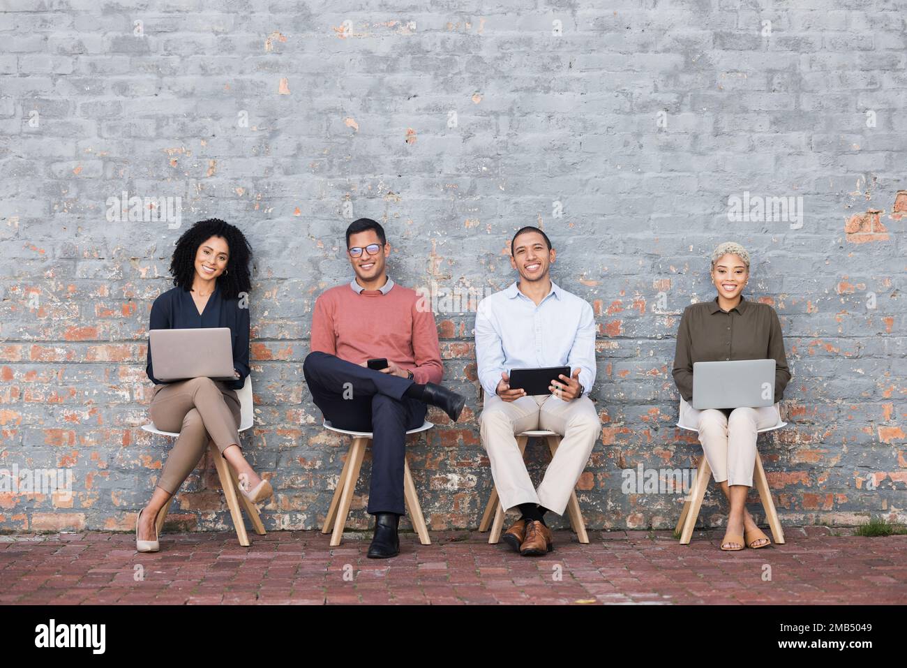 Recruitment, portrait or startup people for digital agency job 