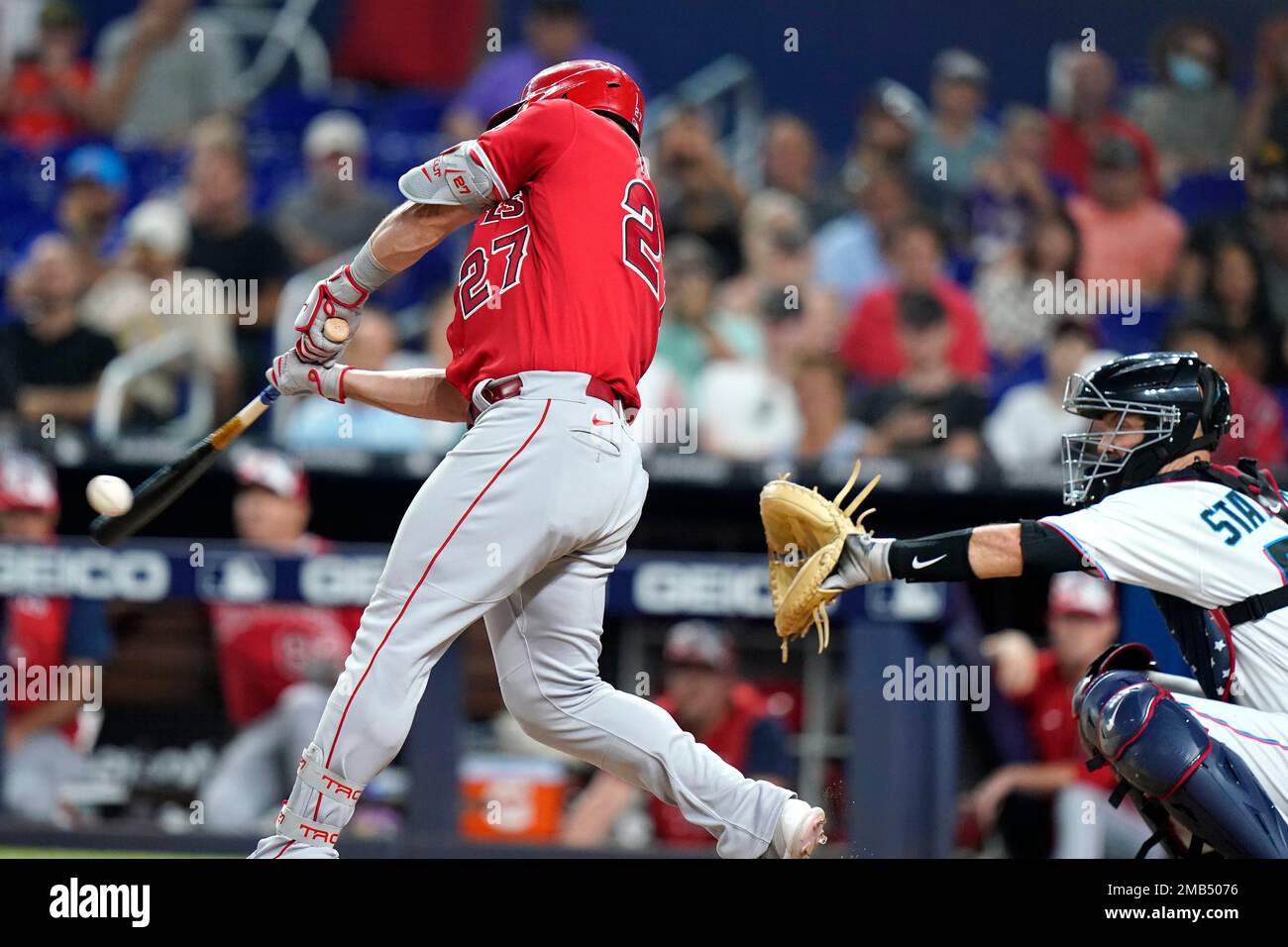 September 13, 2011; Oakland, CA, USA; Los Angeles Angels center fielder Mike  Trout (27) steals second base standing up against the Oakland Athletics  during the seventh inning at O.co Coliseum Stock Photo - Alamy