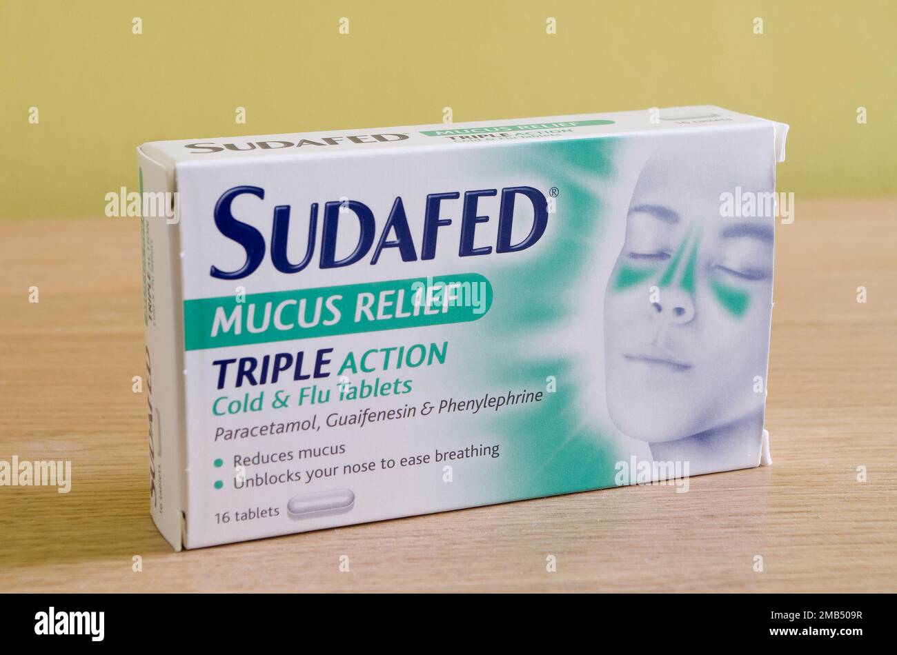 Sudafed Mucus Relief Cold and Flu Tablets Stock Photo