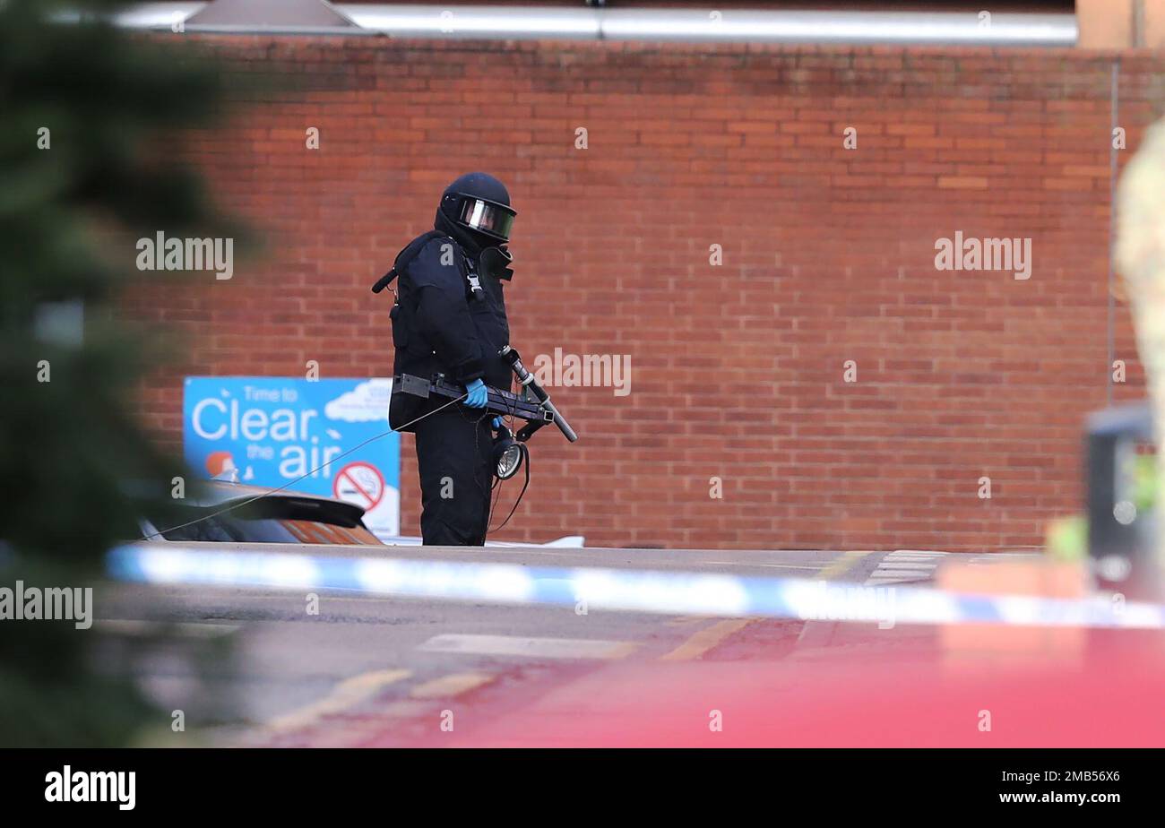 A member of the bomb disposal unit wearing protective equipment at St