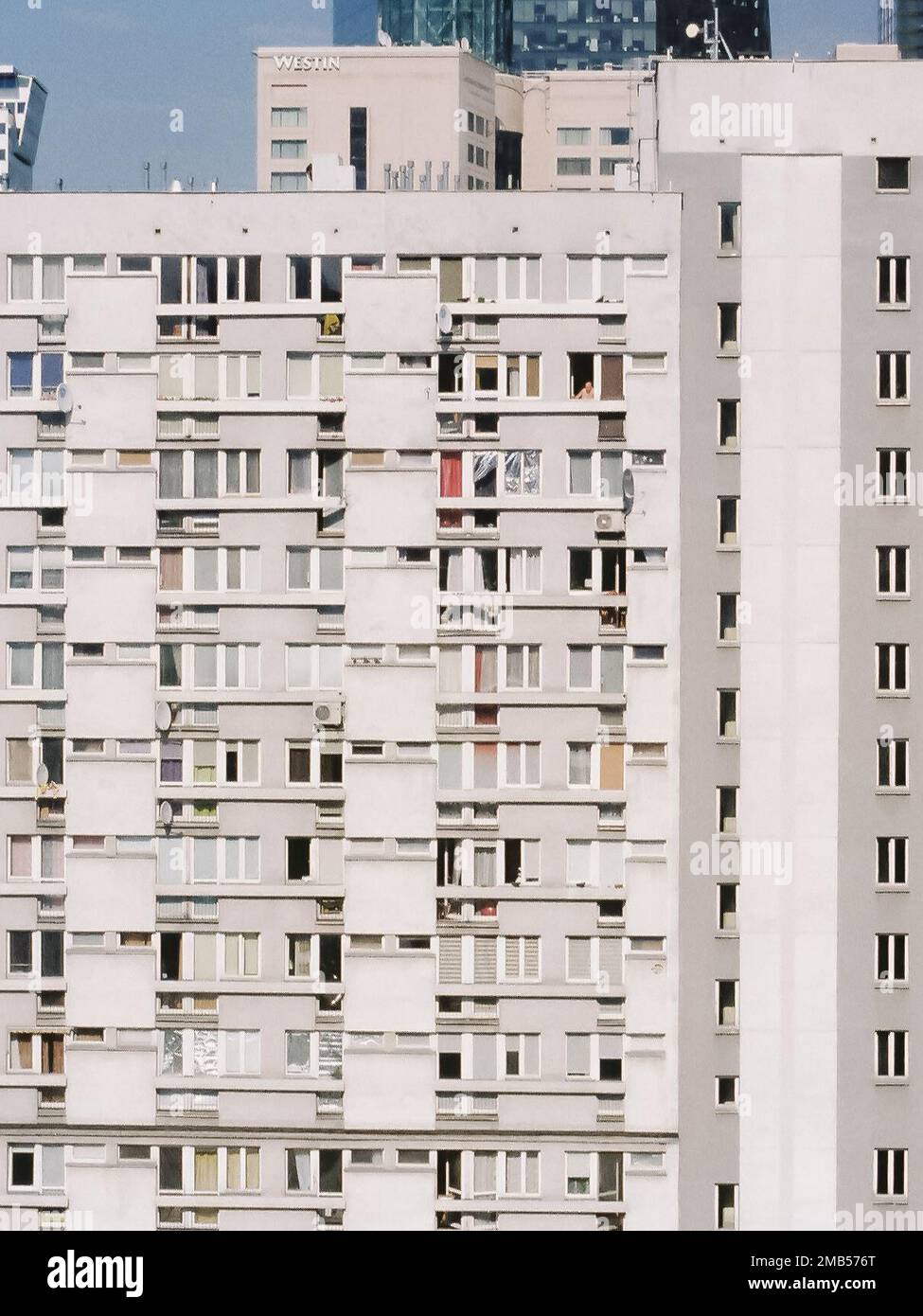 Soviet Housing in Warsaw - Osiedle Za Żelazną Bramą. Analog Photo shot with Minolta X-300. Stock Photo