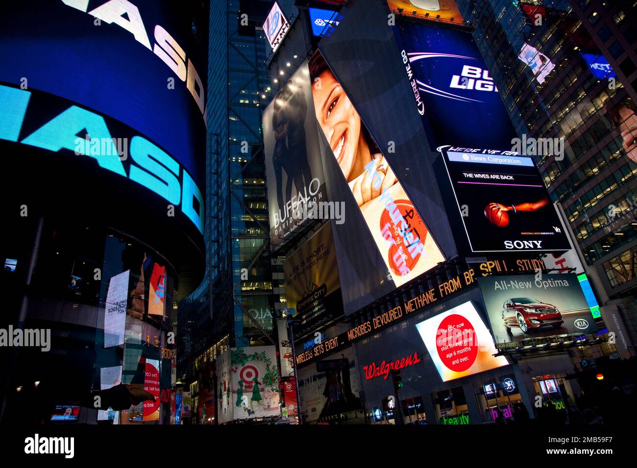 Night view of Times Square neon signs, New York Stock Photo Alamy