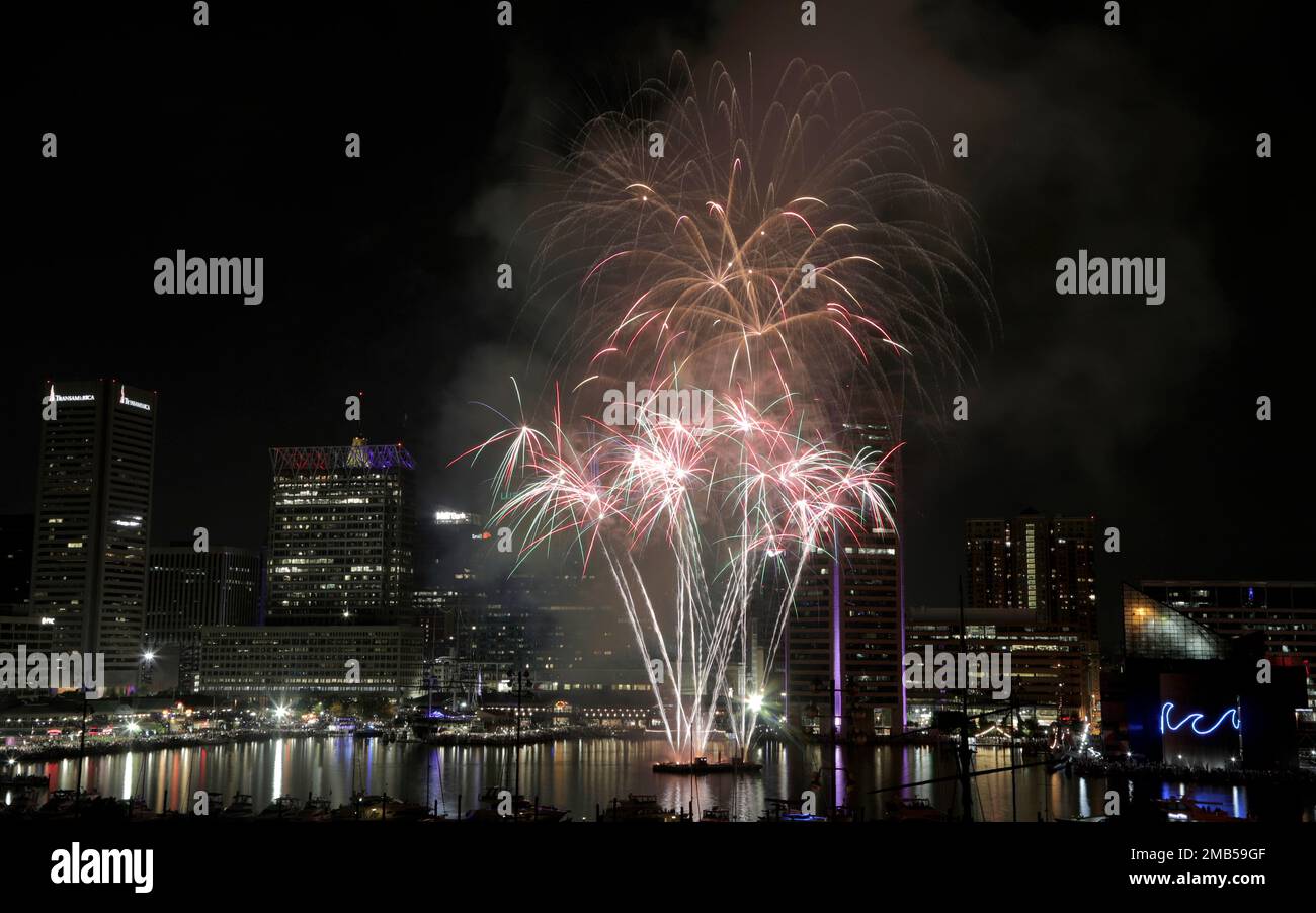 FILE Fireworks explode over Baltimore's Inner Harbor during the Ports