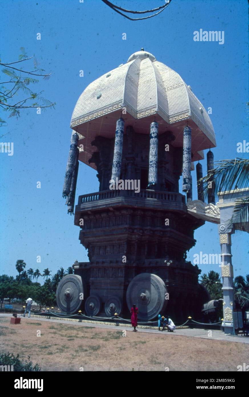 Valluvar Kottam is a temple chariot like-monument in Chennai, built to honour the renowned classical Tamil poet and saint, Thiruvalluvar. Valluvar Kottam was built in the year 1976. Valluvar Kottam Monument is the memorial monument, 39 Meters Tall. Stock Photo