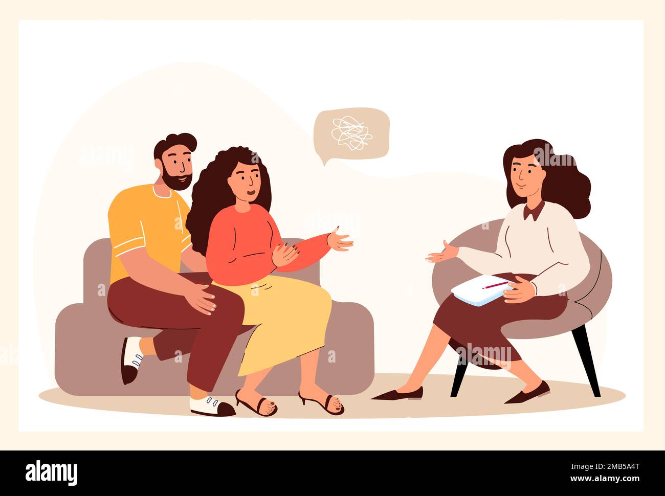 Psychological Session.Young Men and Women Suffering of Anxiety Problem Feeling Frustrated