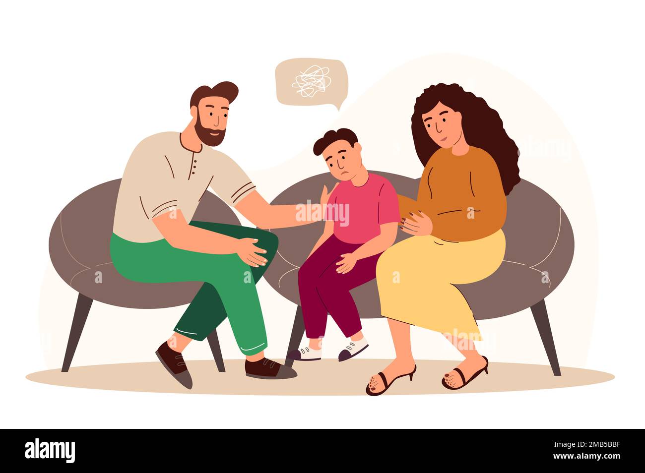 Parents comforting and supporting their upset child - providing emotional support during bullying