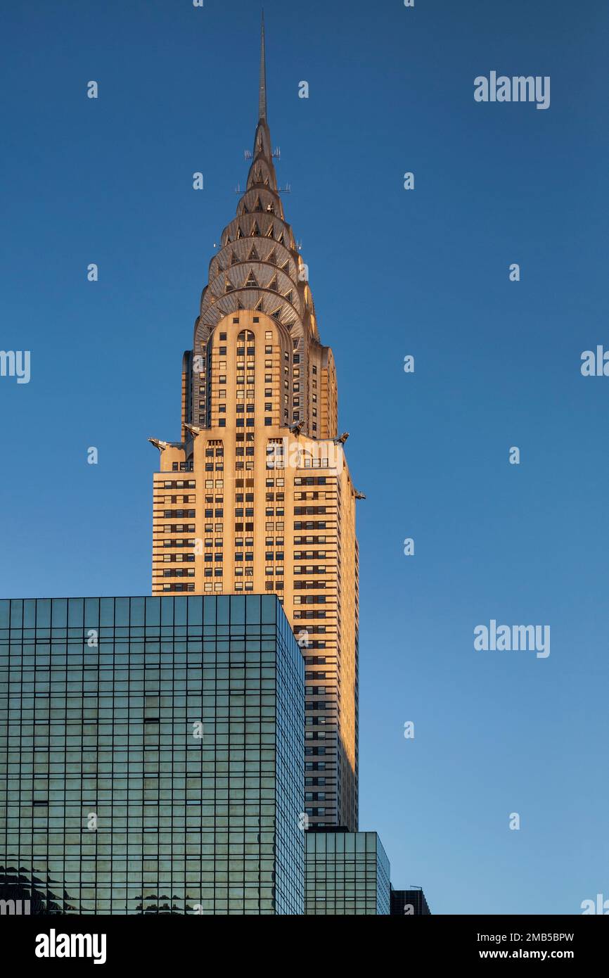 Sunset view of the top of the Chrysler Building in New York Stock Photo
