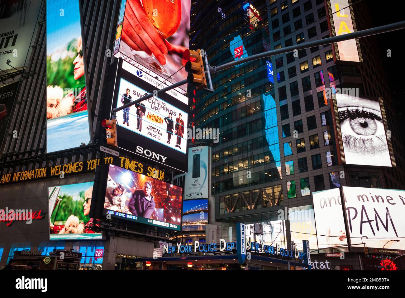 Night view of Times Square neon signs, New York Stock Photo Alamy