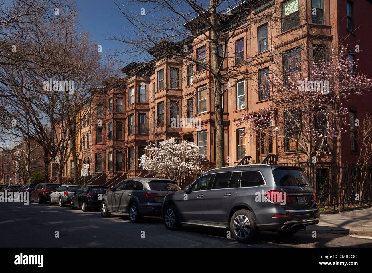 Row of residential buildings in Park Slope, Brooklyn, New York Stock