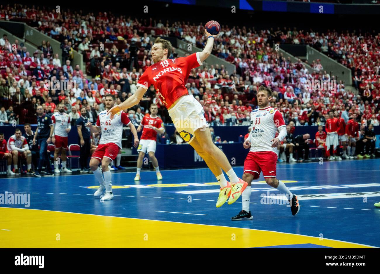 Malmo, Sweden. 19th Jan, 2023. Mathias Gidsel (19) of Denmark seen during the IHF World Handball