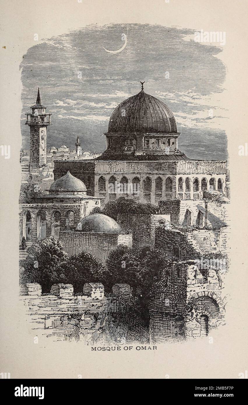 Mosque of Omar, Jerusalem, engraving from the book ' Through Bible ...