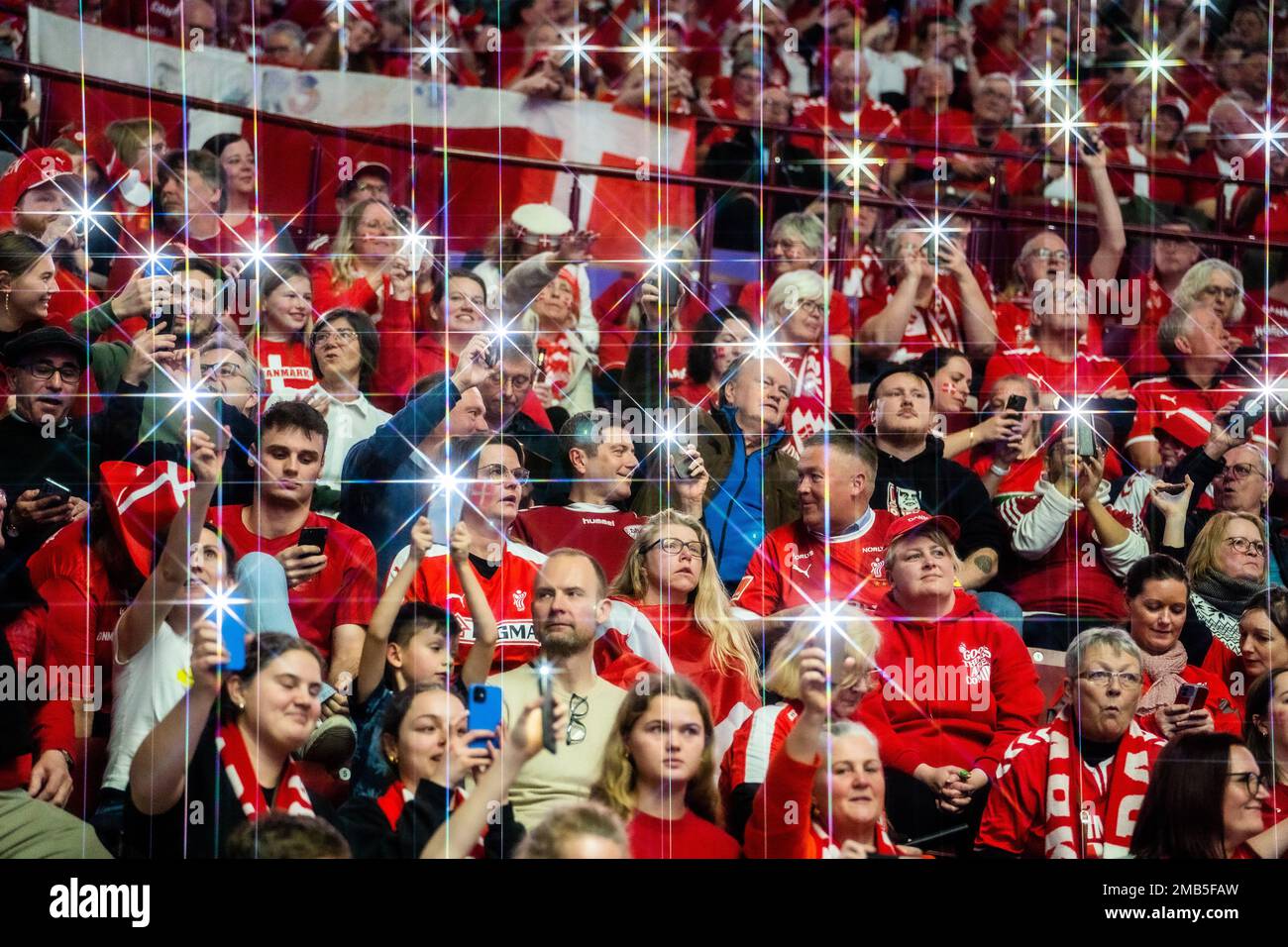 Malmo, Sweden. 19th Jan, 2023. Handball fans of Denmark seen on the stands during the IHF World
