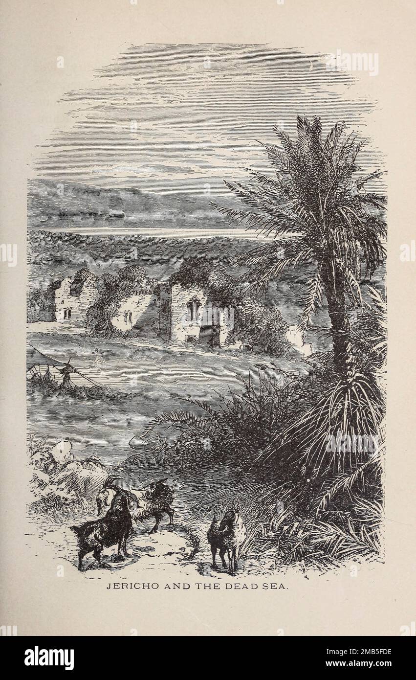 Jericho and the Dead Sea engraving from the book ' Through Bible lands : notes of travel in Egypt, the desert, and Palestine ' by Philip Schaff, 1819-1893 Publisher New York : American Tract Society 1878 Stock Photo