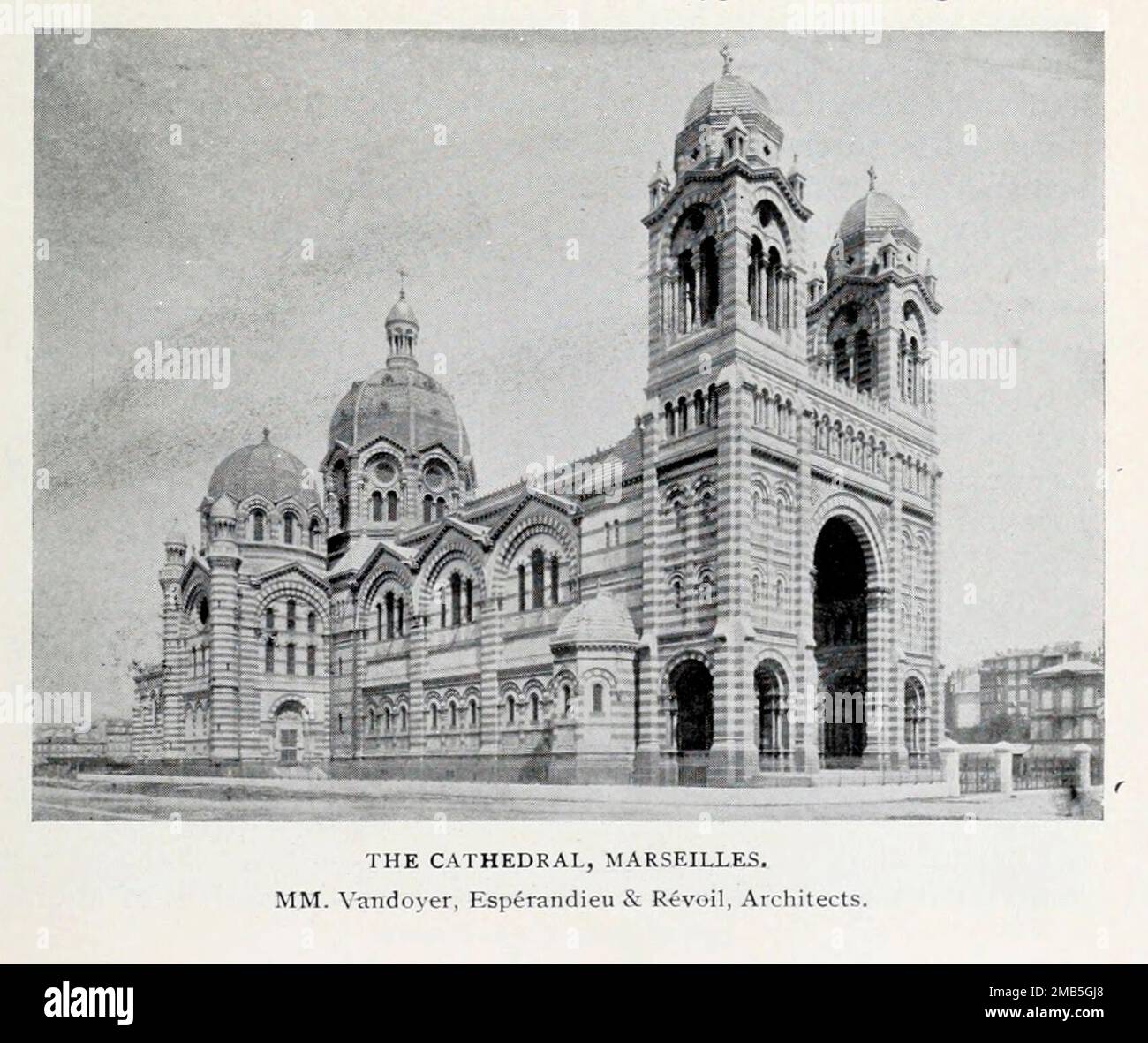 The Cathedral of Marseilles, MM. Vandoyer, Esperandieu, & Revoil, Architects from the Article ' RECENT ARCHITECTURE IN FRANCE ' By  Barr  Ferree from The Engineering Magazine DEVOTED TO INDUSTRIAL PROGRESS Volume IX April to September, 1895 NEW YORK The Engineering Magazine Co Stock Photo