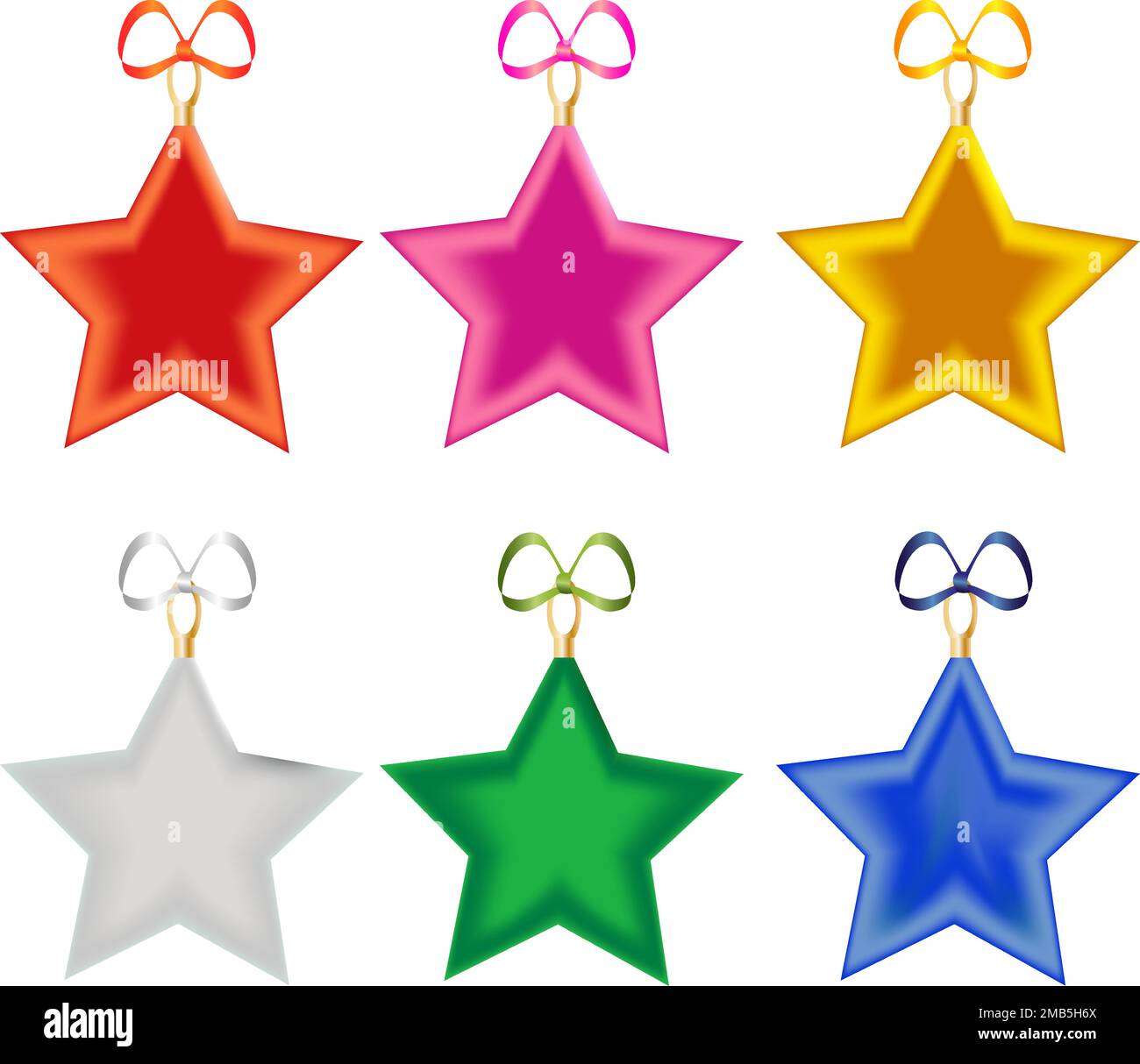 Set of photo realistic christmas tree stars decorated with bows on a transparent background Stock Vector