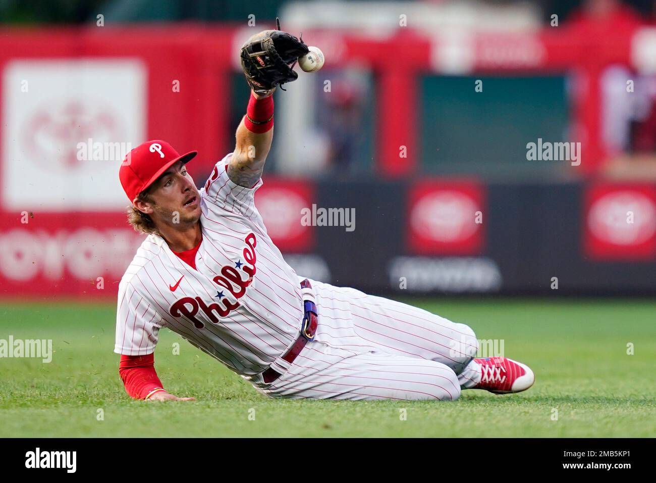 Bryson Stott of the Philadelphia Phillies hits a single during the