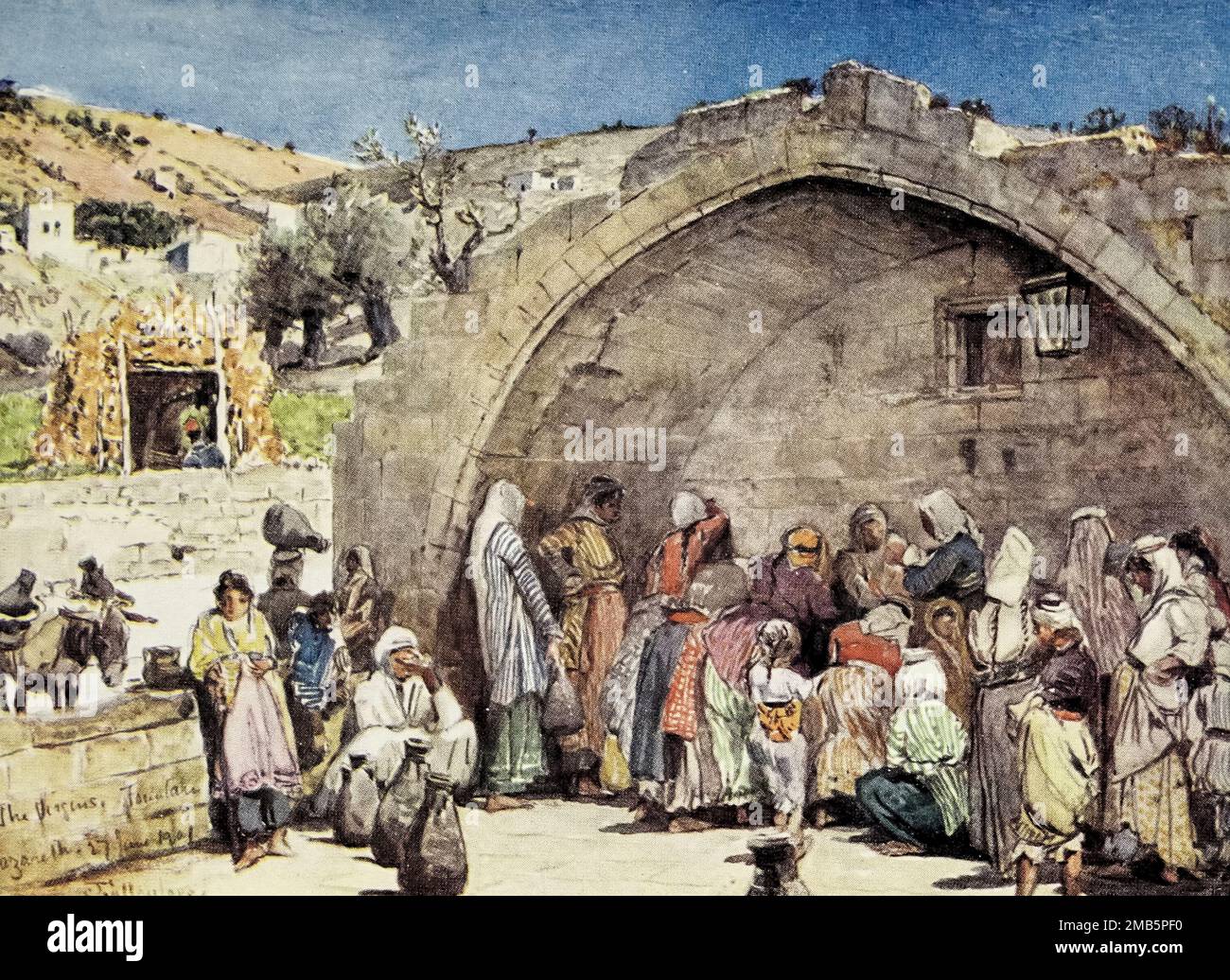 The Fountain of the Virgin at Nazareth Painted by John Fulleylove from the book ' The Holy land ' Described by John Kelman 1864-1929 Publication date 1902 Publisher London : A. & C. Black Stock Photo