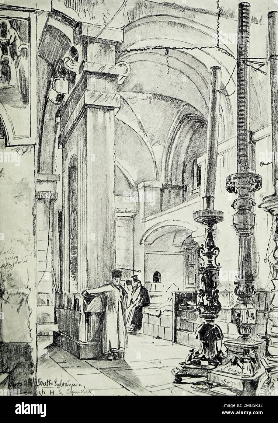 The Vestibule of the Church of the Holy Sepulchre sketch by John Fulleylove from the book ' The Holy land ' Described by John Kelman 1864-1929 Publication date 1902 Publisher London : A. & C. Black Stock Photo
