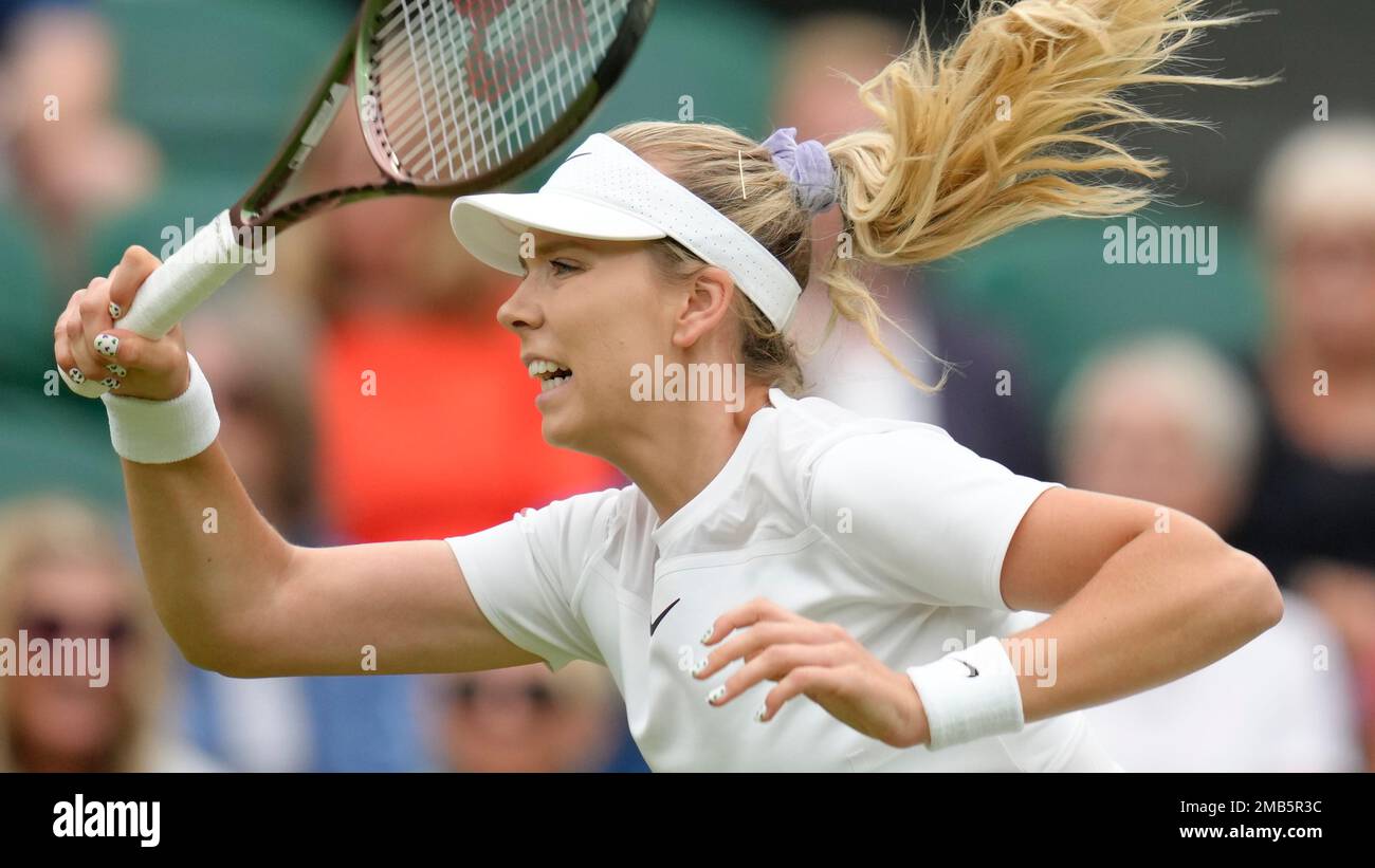 Britain's Katie Boulter returns to Karolina Pliskova of the Czech