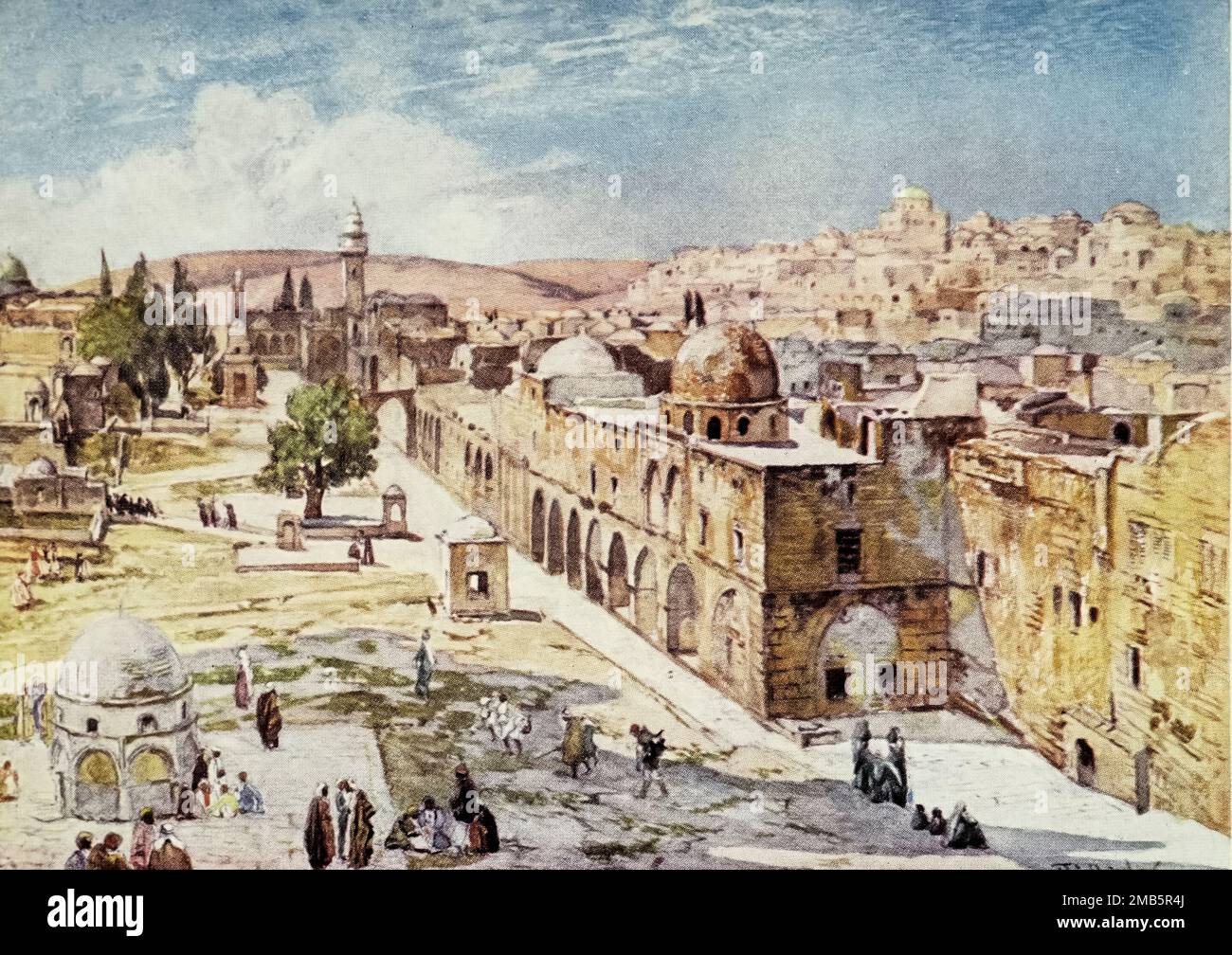 The West Side of the Temple Area, from the Barracks near the Site of the Tower of Antonia Painted by John Fulleylove from the book ' The Holy land ' Described by John Kelman 1864-1929 Publication date 1902 Publisher London : A. & C. Black Stock Photo